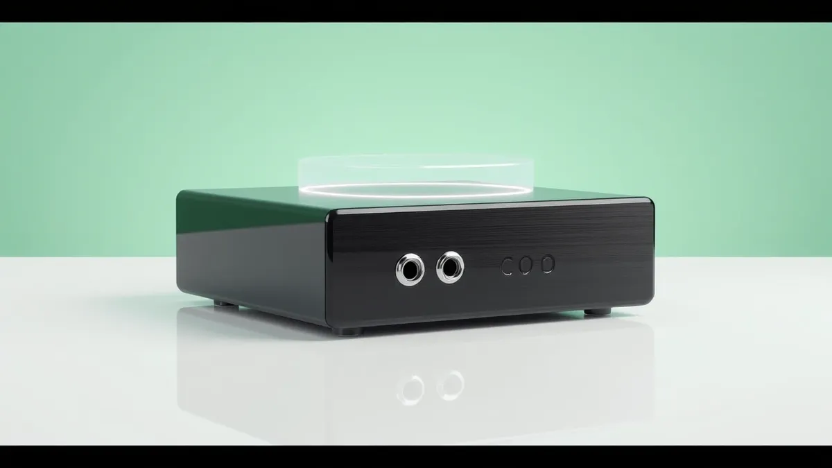Illustration: A sleek black hardware module sits on a clean white surface.