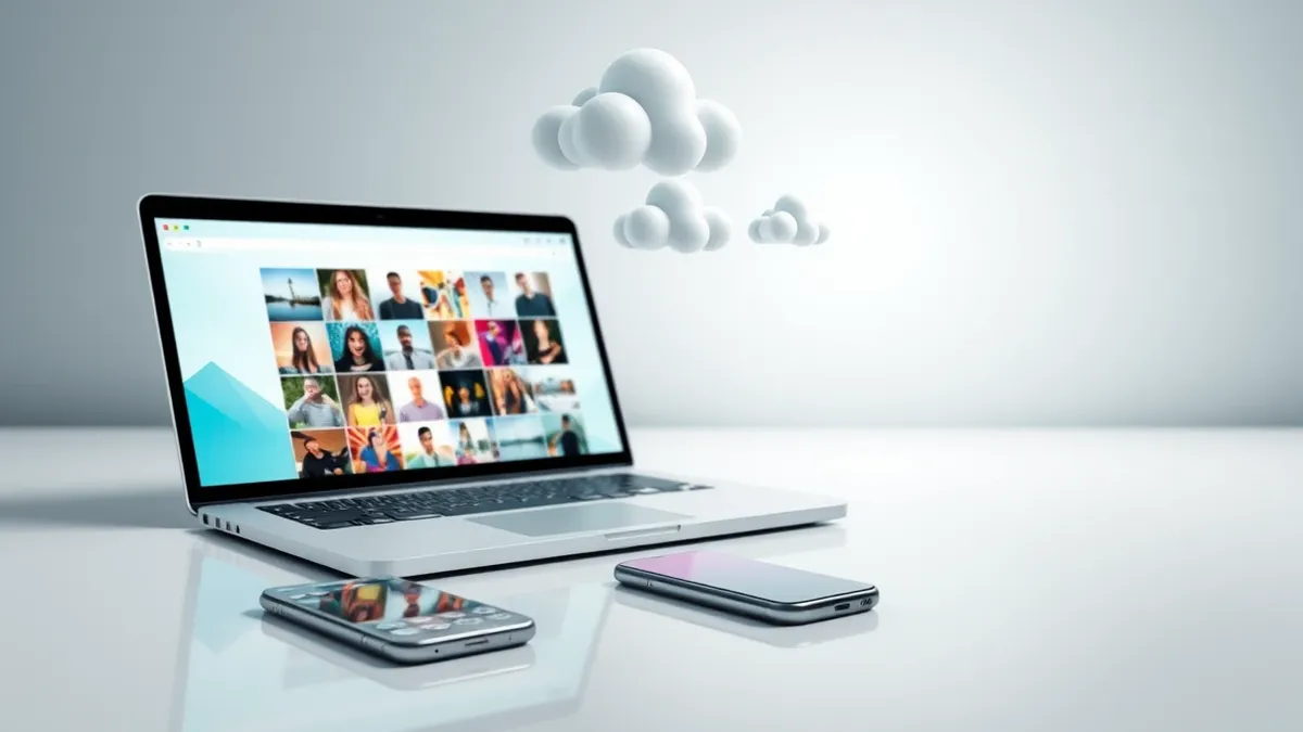 Illustration: A smartphone rests beside an open laptop on a clean white desk.