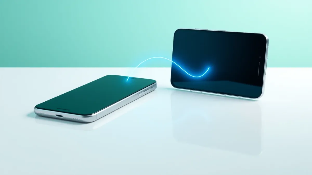 Illustration: Two smartphones rest side by side on a smooth white surface.