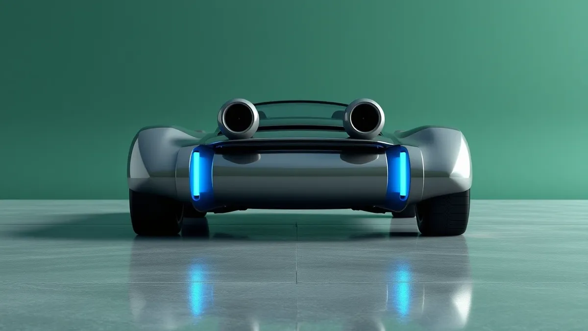 Illustration: A sleek, low-slung sports car sits on a polished concrete surface, its rear facing the viewer.