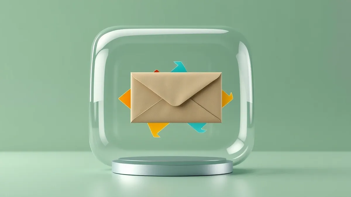 Illustration: A sealed wax envelope floats inside a transparent glass tube, shielding colorful abstract paper shapes from view.