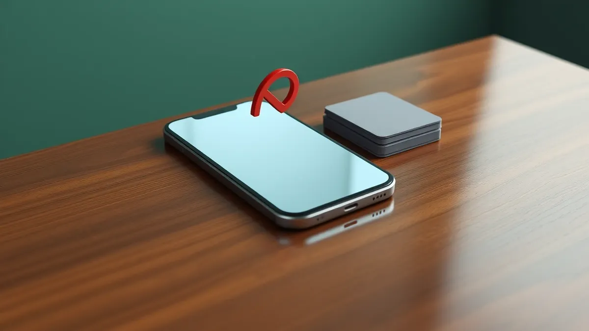 Illustration: A sleek smartphone rests on a wooden table, its screen glowing with a blank chat interface.