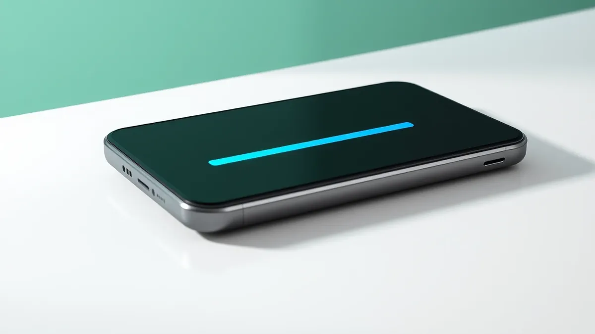 Illustration: A black smartphone rests on a clean white table.