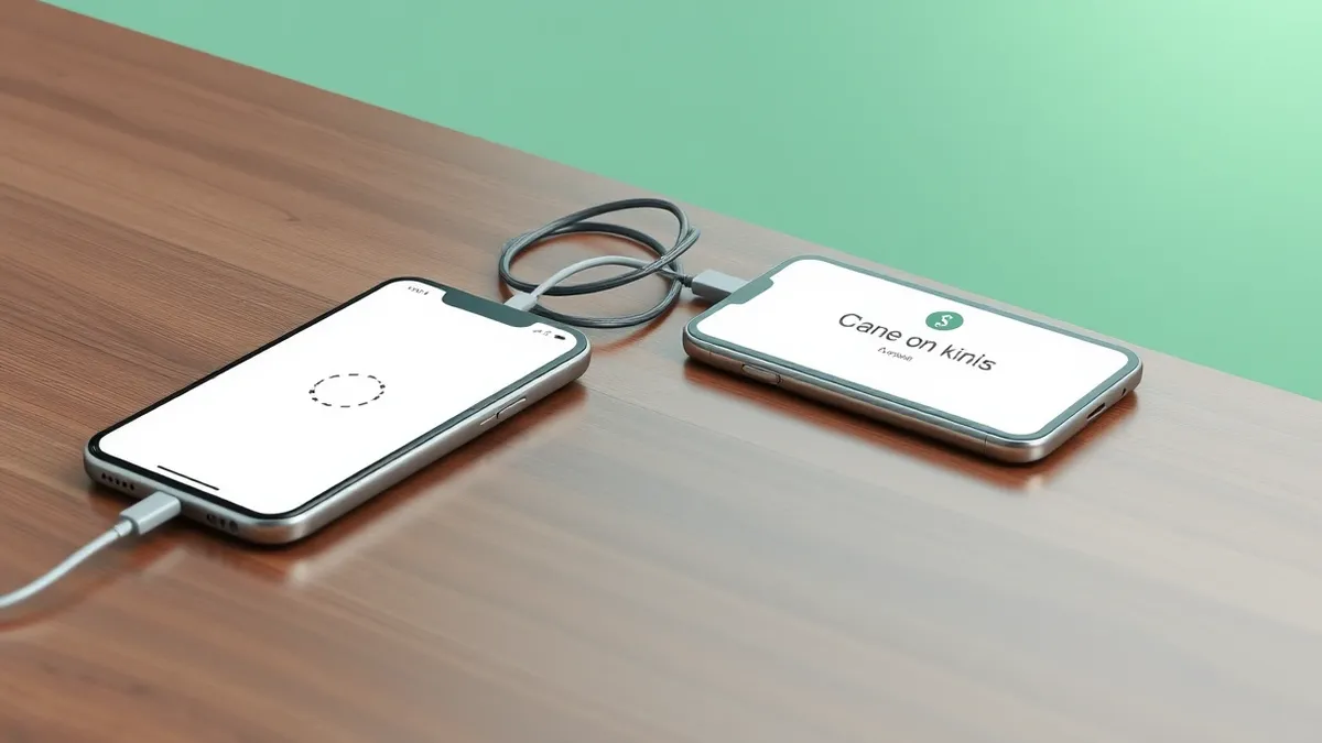 Illustration: A smartphone rests on a wooden table, its screen glowing with a blank white interface and a simple gray loading spinner.