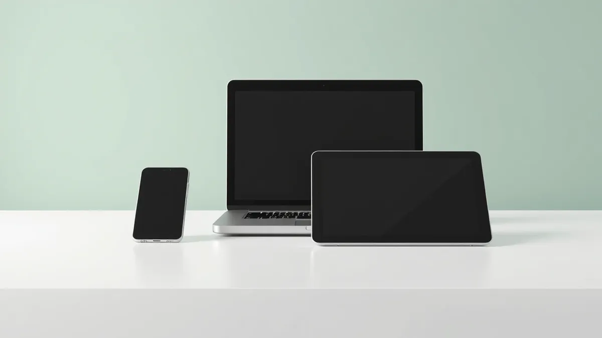 Illustration: Three distinct electronic devices sit side by side on a clean white surface.