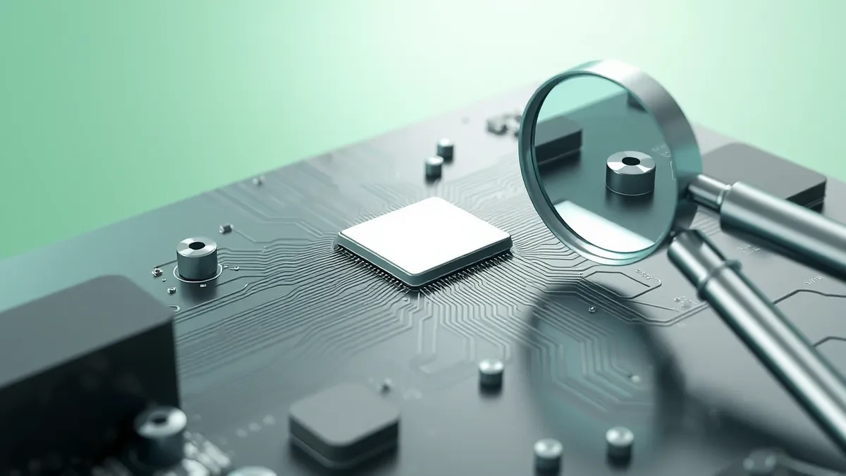 Illustration: A small metal patch rests on a circuit board, blending seamlessly with the surrounding traces.