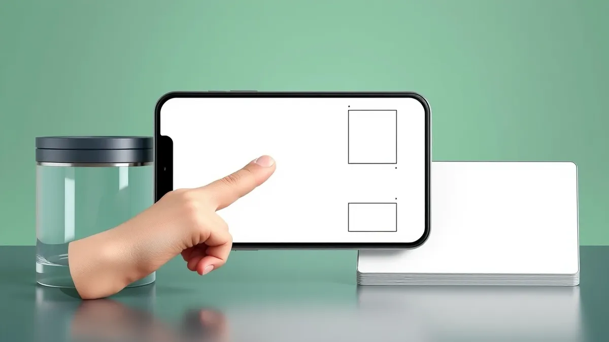 Illustration: A blank smartphone screen displays an abstract outline of editable blocks and lines.